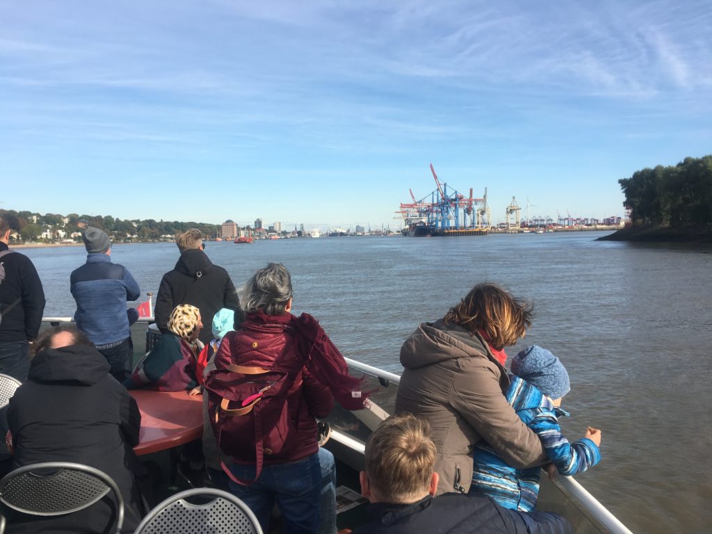 Hamburg ferry with circular tables