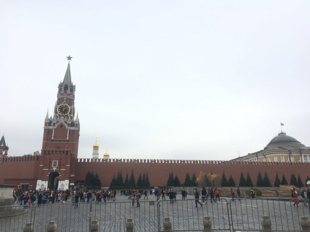 Red Square, showing Kremlin wall and remains of Gastronomic Fair