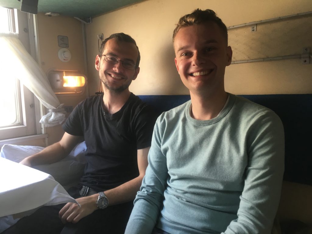 Chris from Inverness and Rinze from Rotterdam in Compartment 5