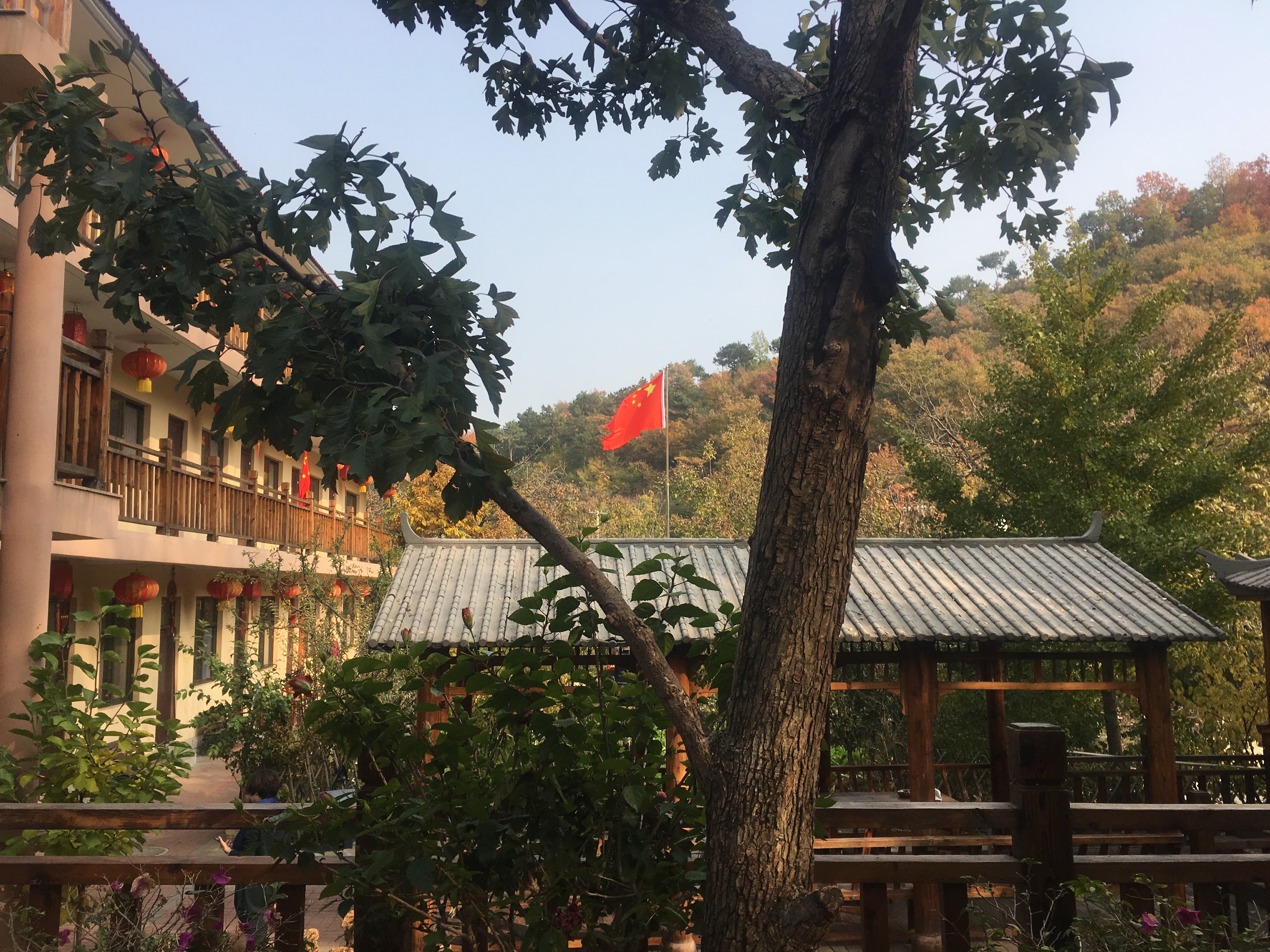 Chinese flag flutters over the guest house