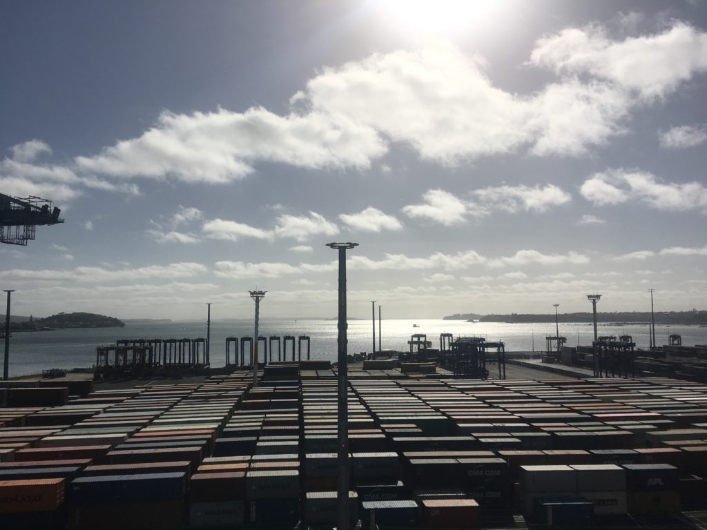 Containers wait to be delivered to or from in Ports of Auckland