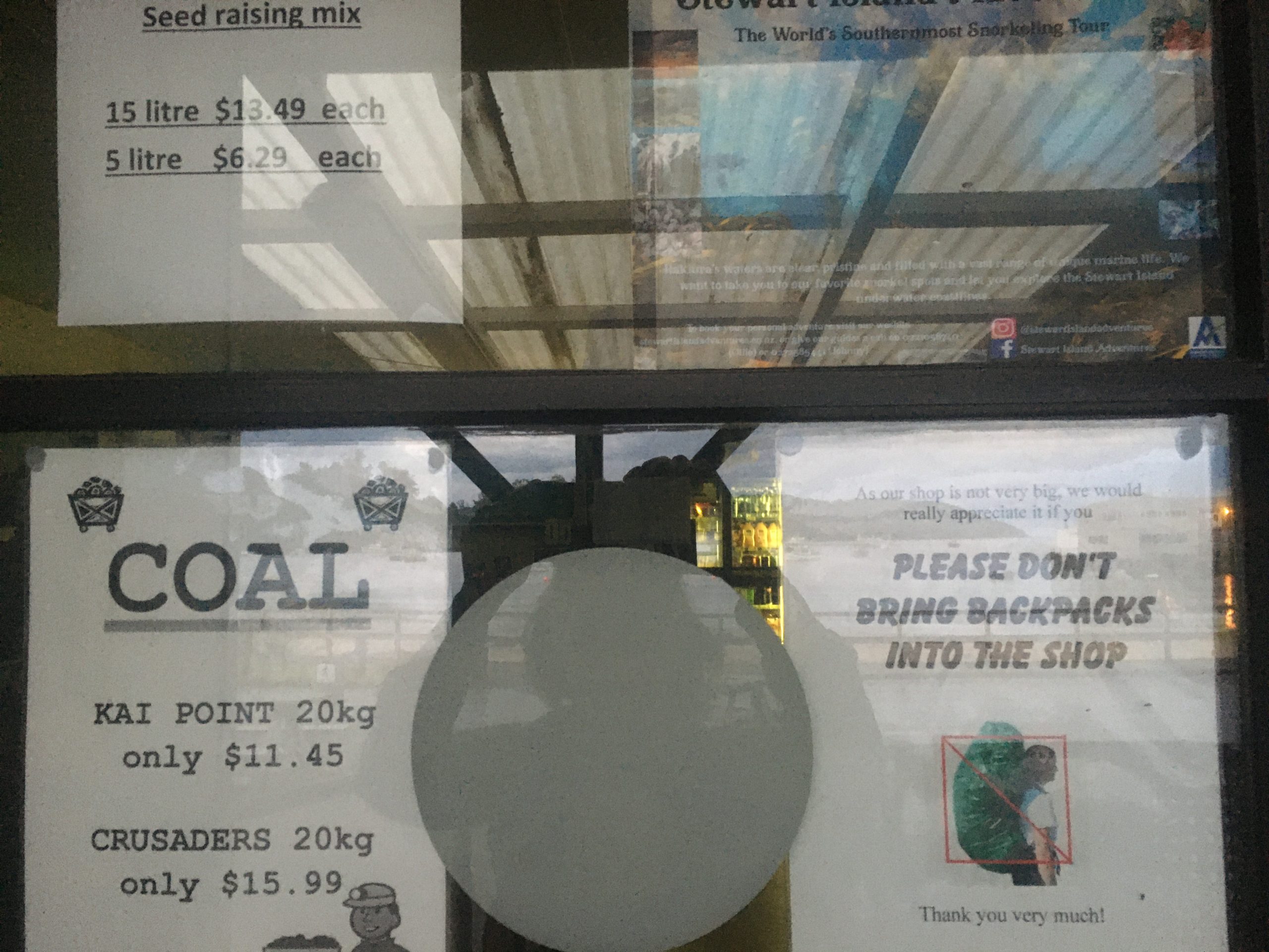 Oban's local shop window, Stewart Island