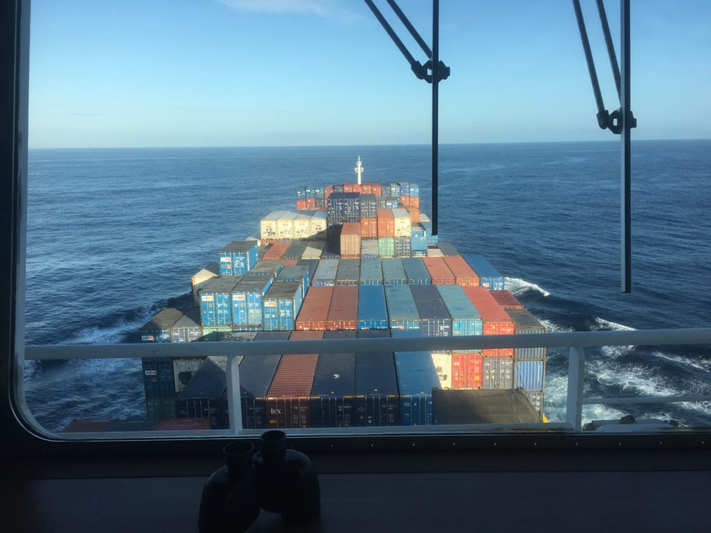 Looking ahead over the containers from the bridge Ontario II