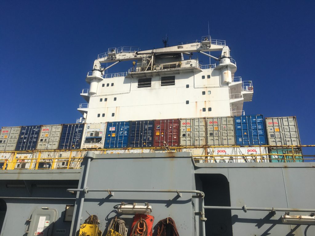 Looking up to the bridge from the stern Ontario II