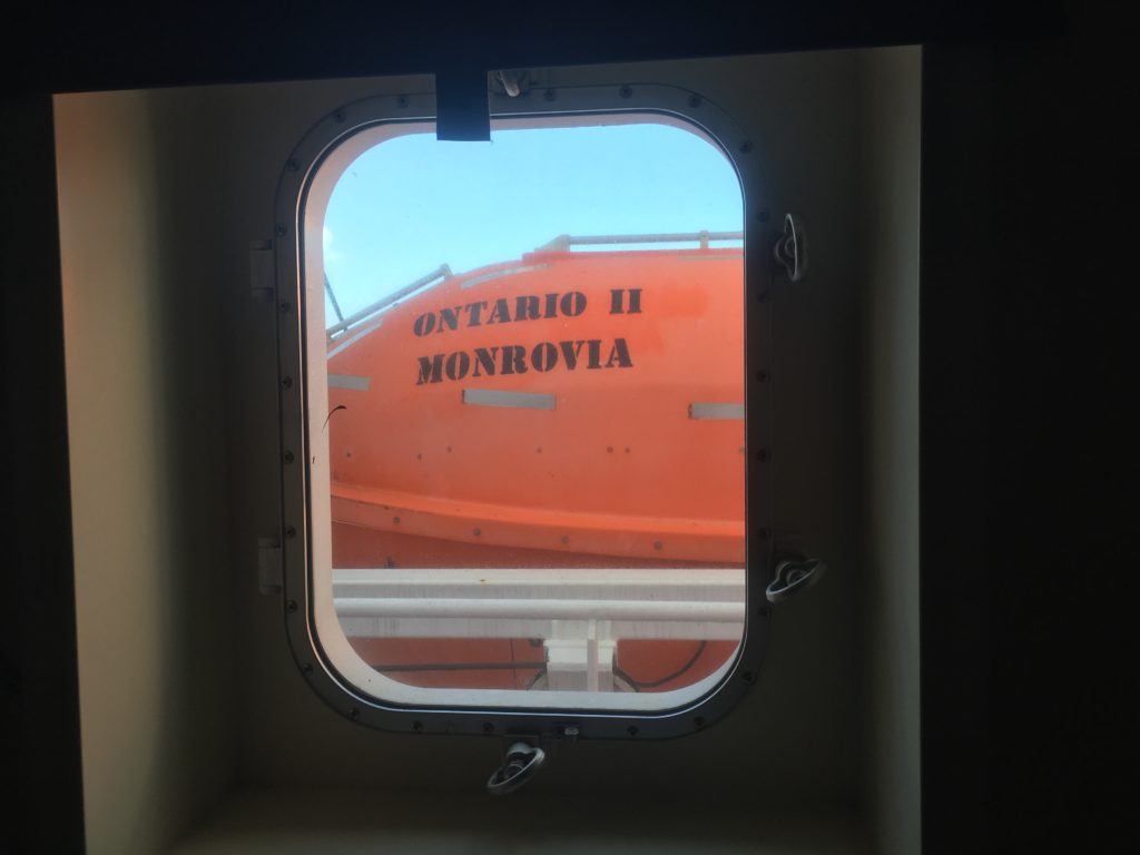 Life boat seen from the ping pong room Ontario II