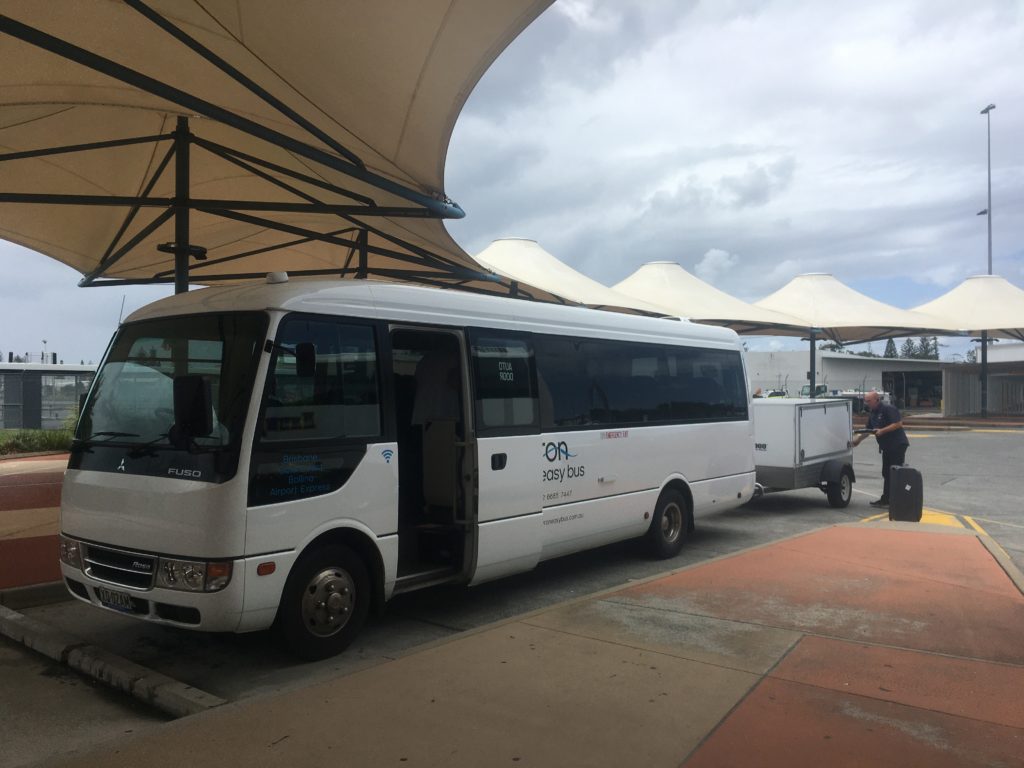 Byron Easy Bus stopped at the Gold Coast Airport