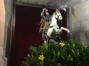 Saint James riding his horse in to battle sculpture in Santiago Compostella