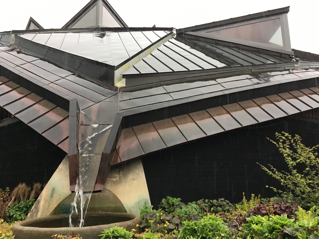 water running off the Core Building roof at the Eden Project