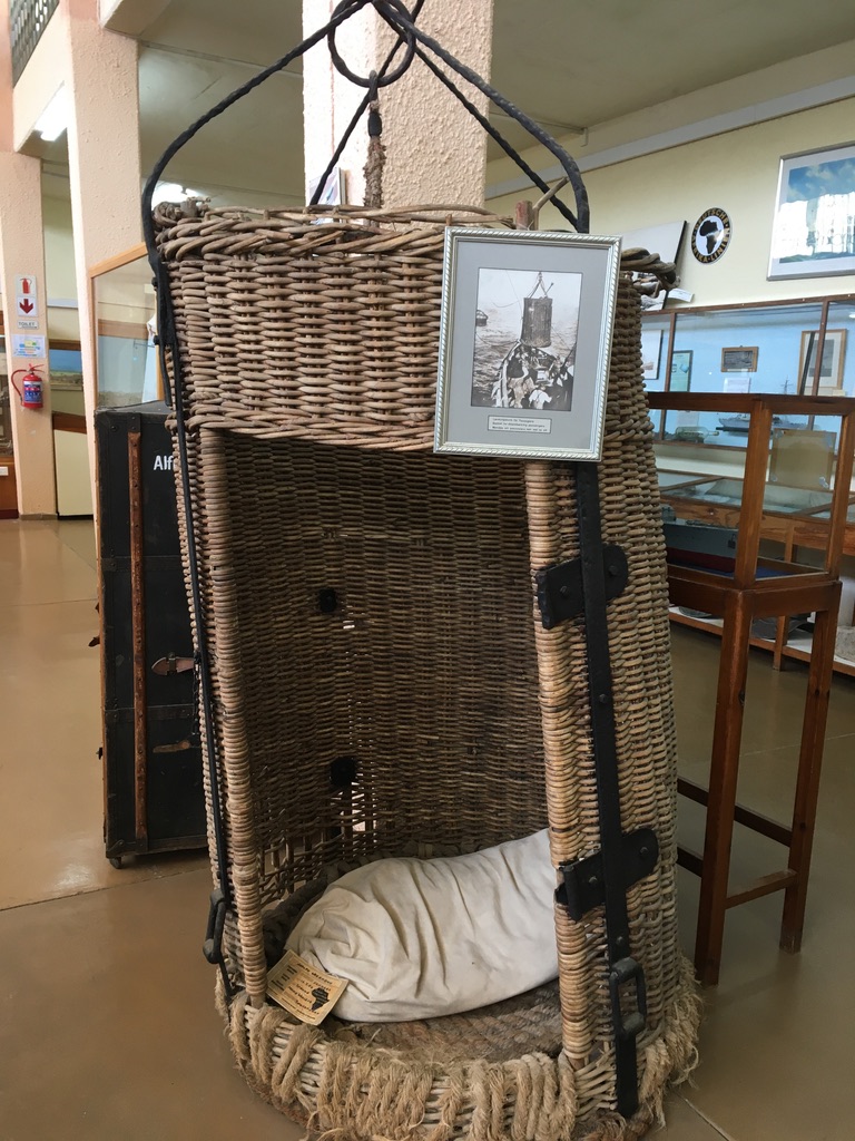 Museum Swakopmund showing how passengers used to be transferred between ships in a large wicker basket