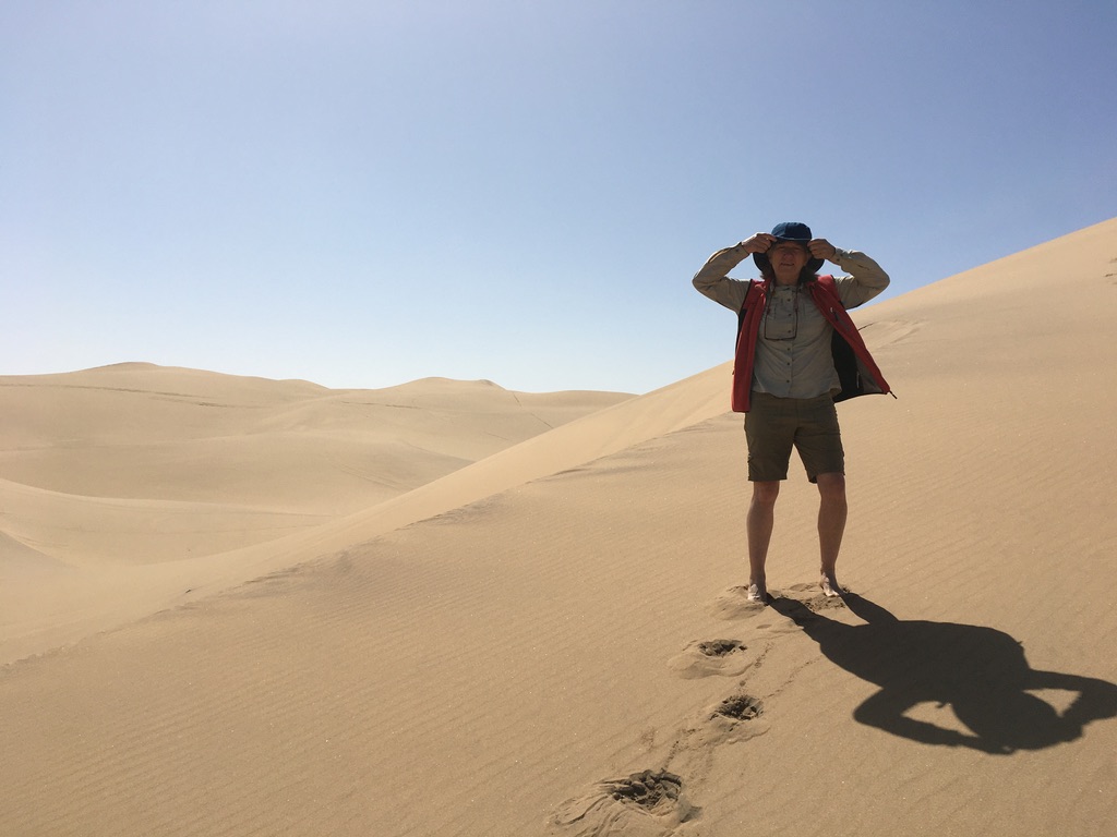 The author examines a sand dune near Walvis Bay