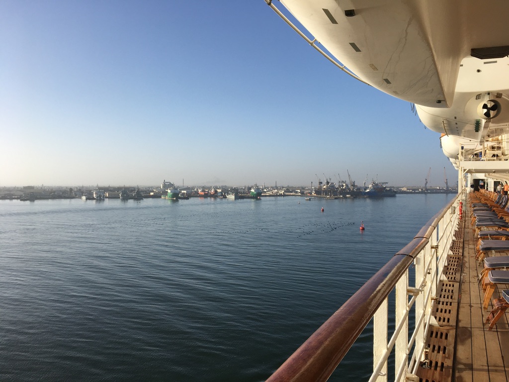 QM2 arriving into Walvis Bay, Namibia