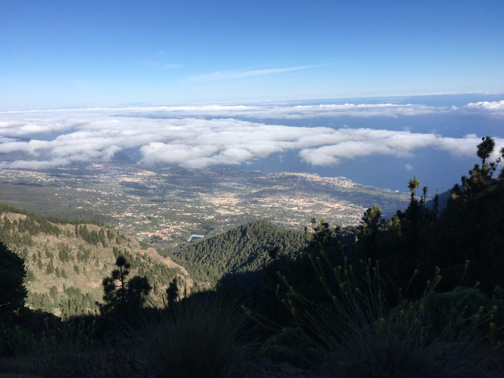 Mirador - lookout over Santa Cruz and the oceans below the cloud cover on Tenerife